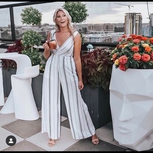 White with Navy Striped Jumpsuit